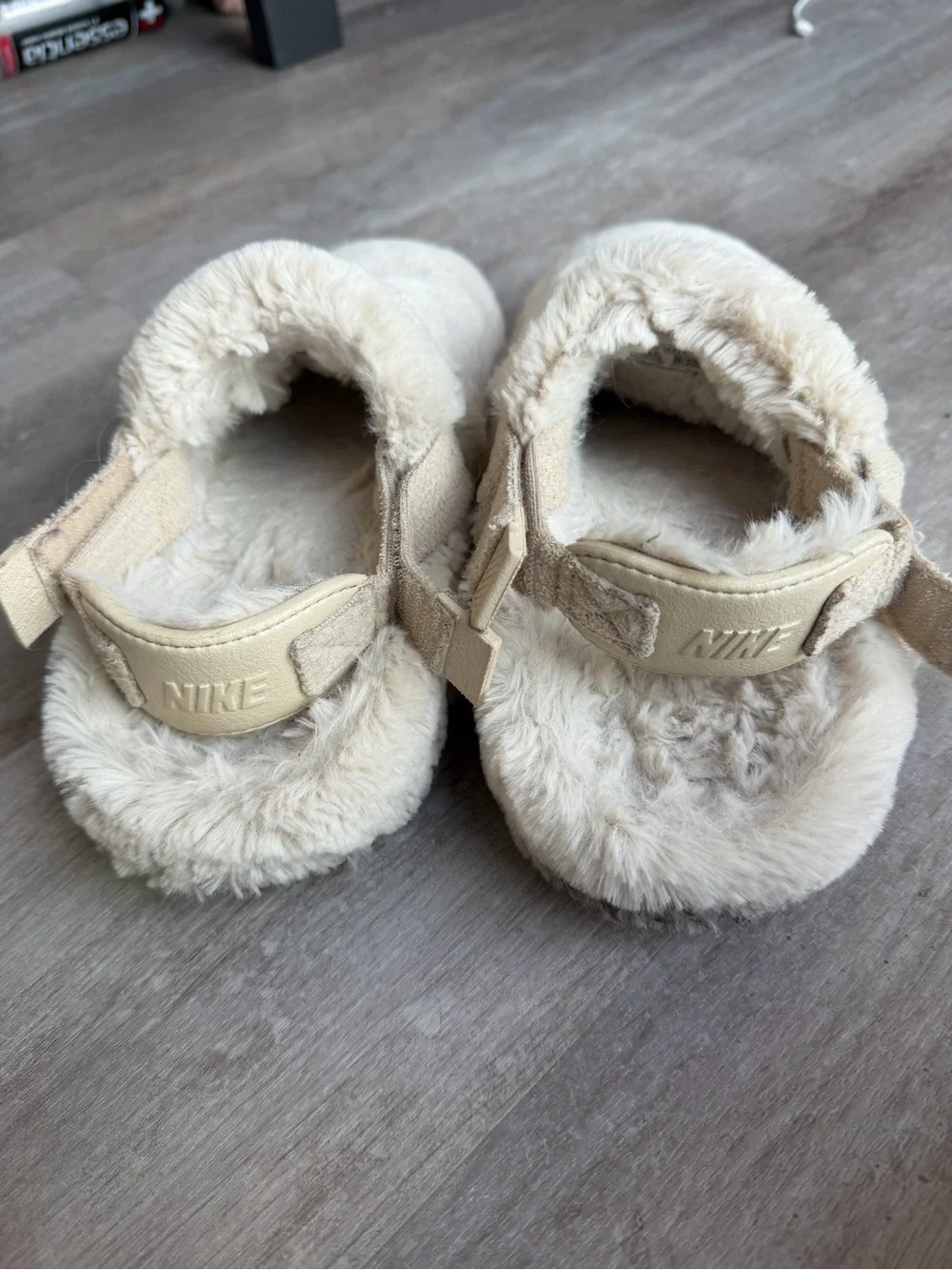 Nike Cream Fuzzy Slip-On Slippers